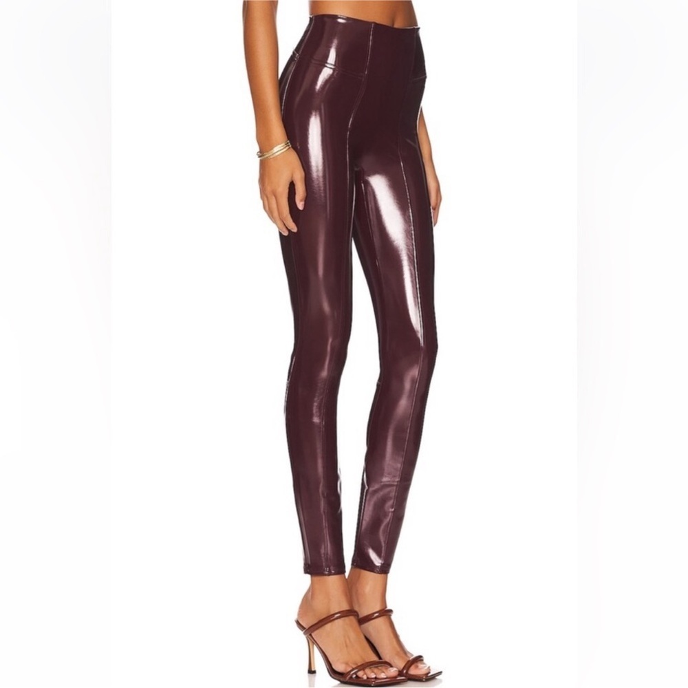 Spanx Faux Patent Leather Leggings Ruby Red Burgundy Medium $128 - Picture 2 of 9